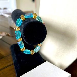 Teal and gold glass beaded bracelet